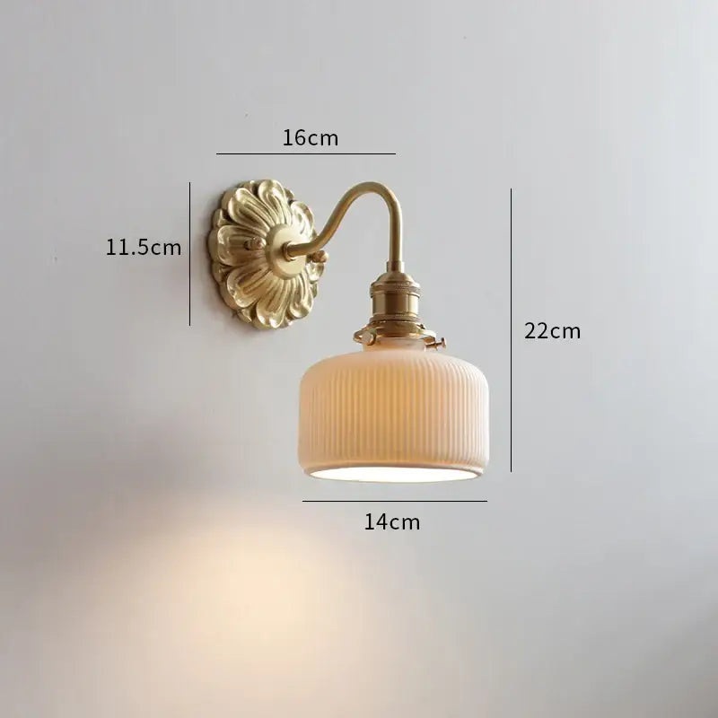 Antique brass ribbed glass wall lights bedroom ceramic led wall
