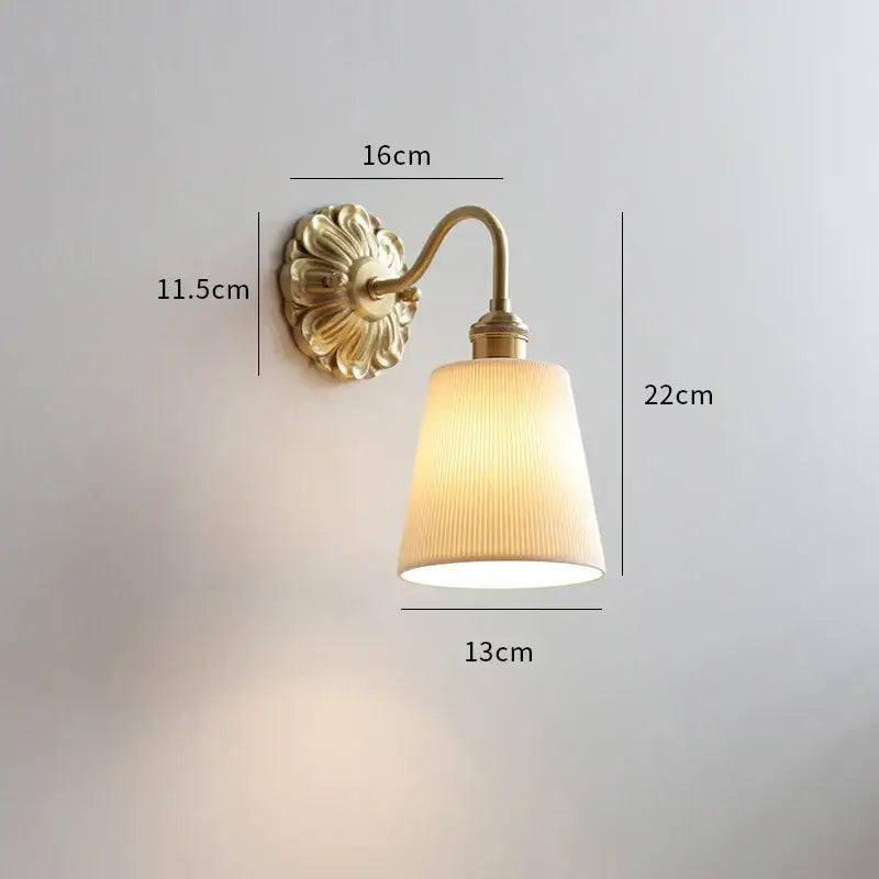 Antique brass ribbed glass wall lights bedroom sconce