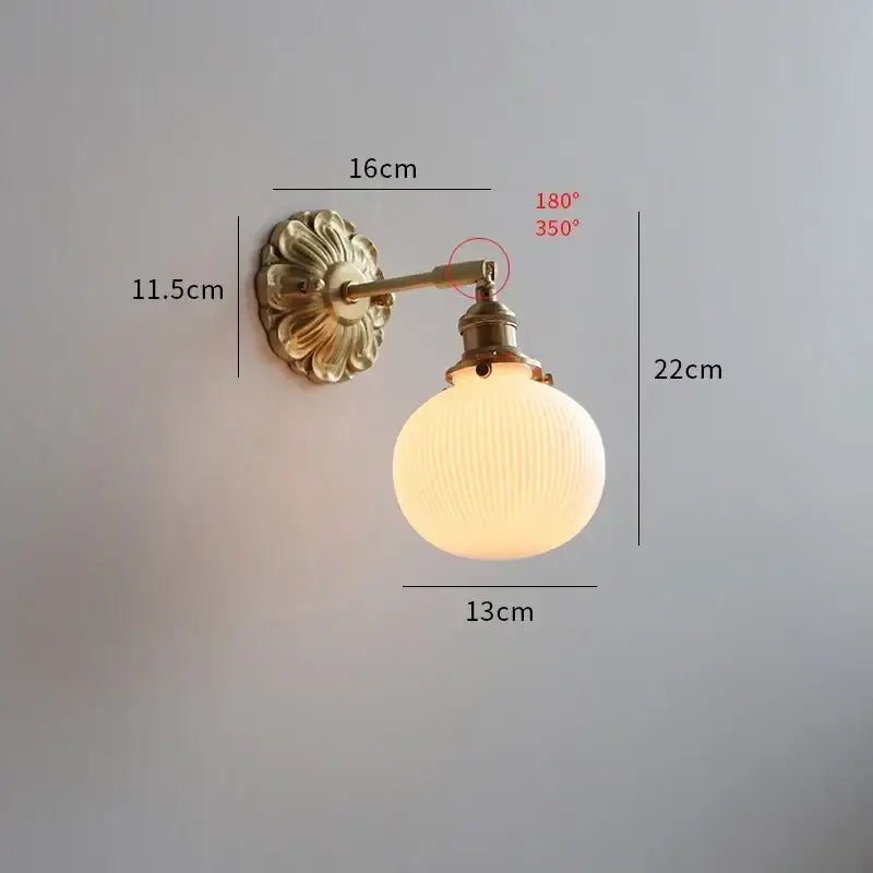 Antique brass ribbed glass wall lights bedroom sconce