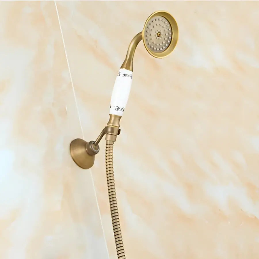 Antique brass round shower faucet set with handheld sprayer bathroom