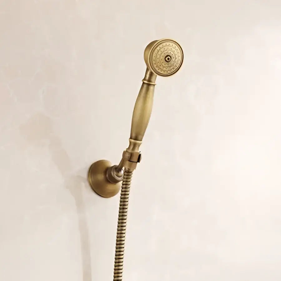 Antique brass round shower faucet set with handheld sprayer bathroom