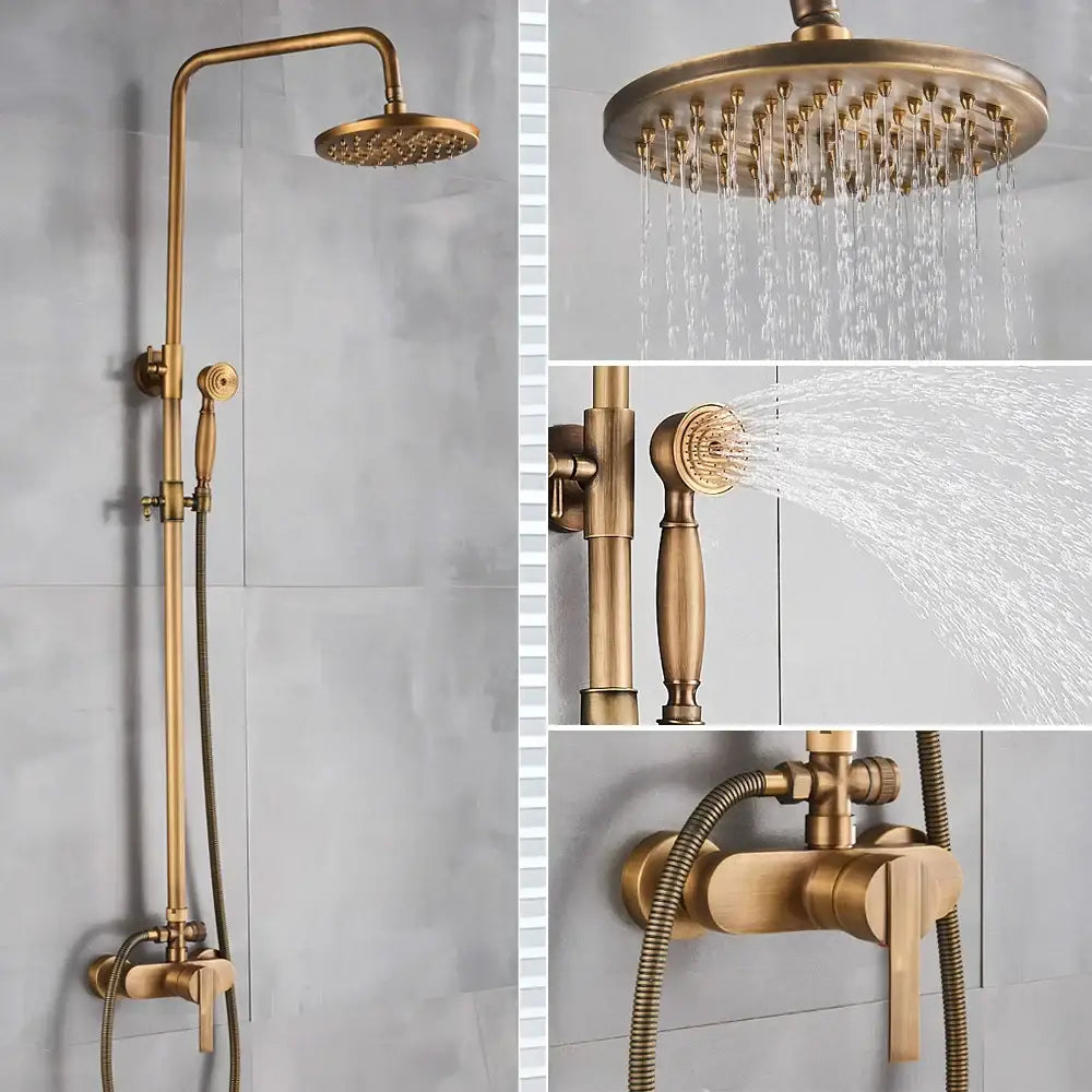 Antique brass shower set with ceramic hand sprayer bathroom fixture