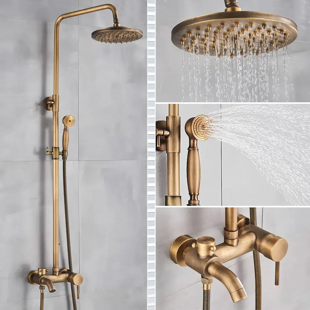Antique brass shower set with ceramic hand sprayer bathroom fixture