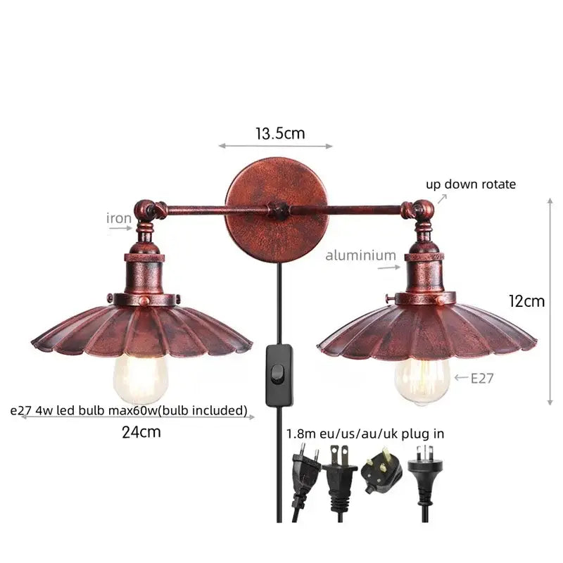 Antique bronze adjustable rustic led wall lamp bedroom sconce