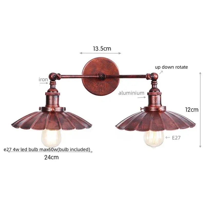 Antique bronze adjustable rustic led wall lamp bedroom sconce