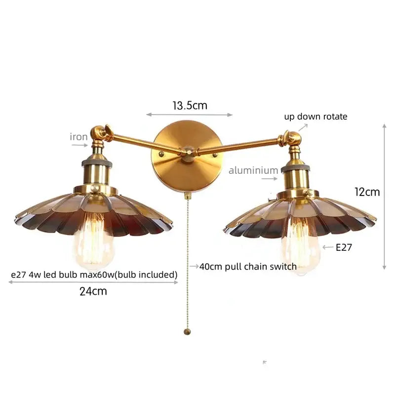 Antique bronze adjustable rustic led wall lamp bedroom sconce