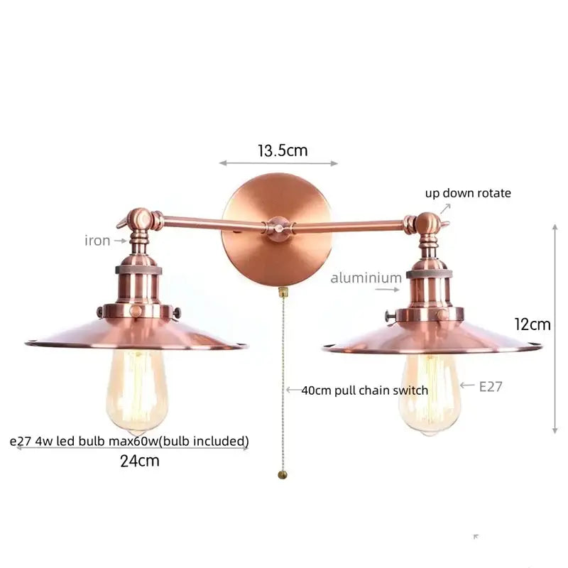 Antique bronze adjustable rustic led wall lamp bedroom sconce