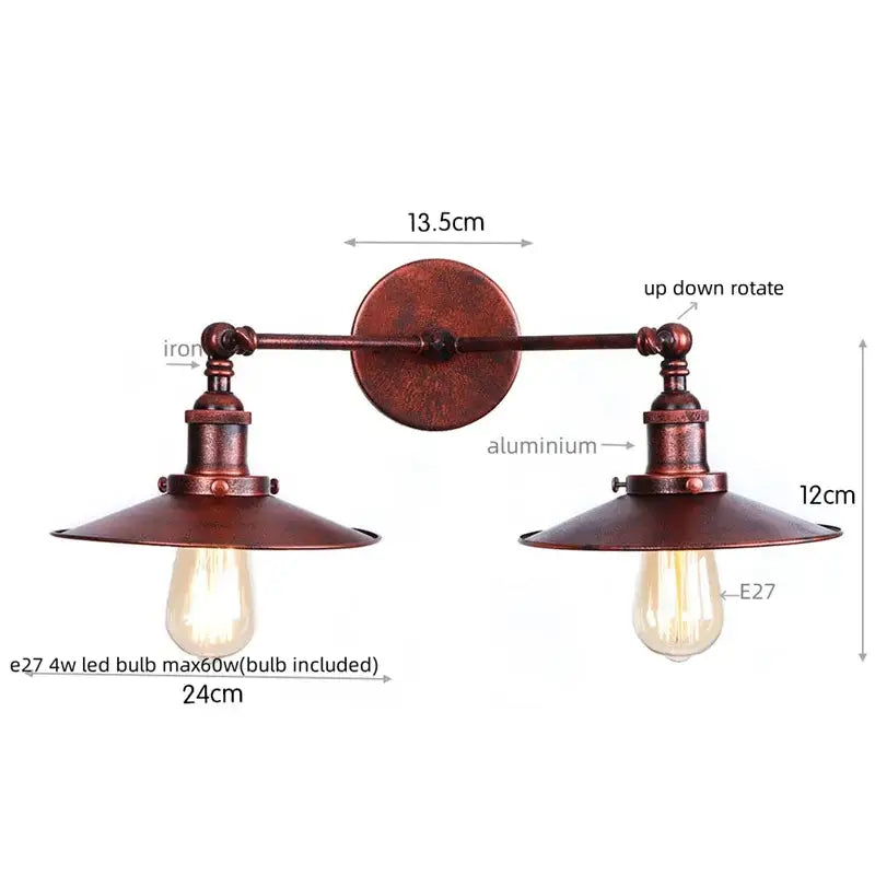 Antique bronze adjustable rustic led wall lamp bedroom sconce