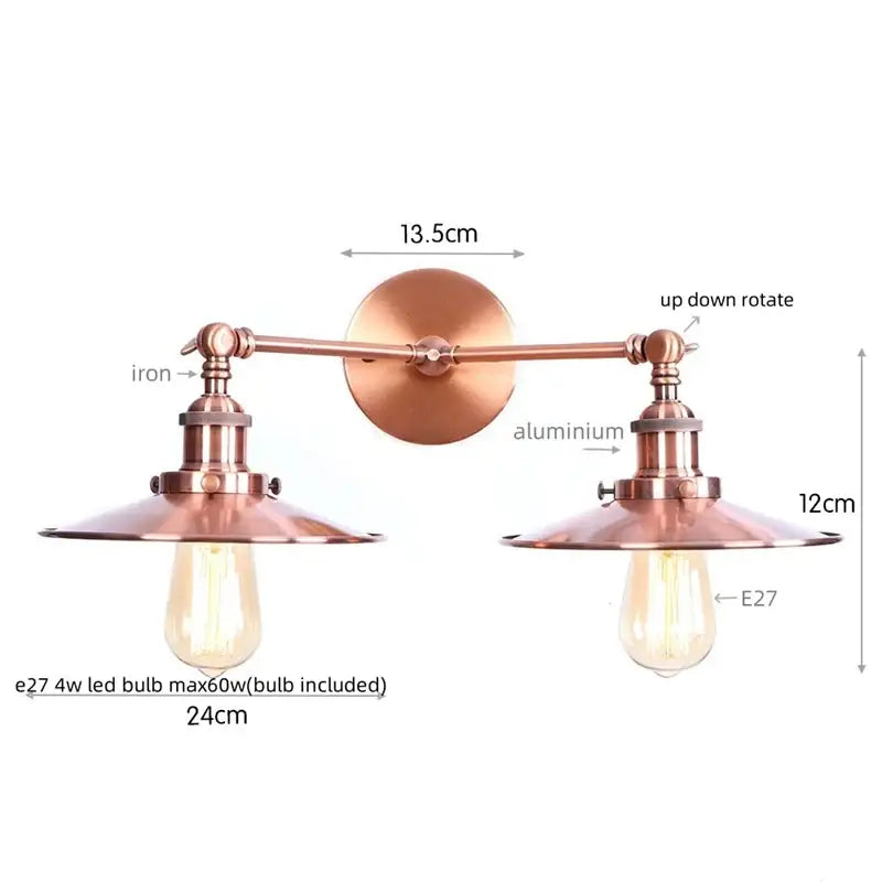 Antique bronze adjustable rustic led wall lamp bedroom sconce
