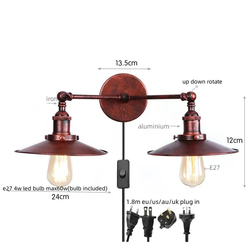 Antique bronze adjustable rustic led wall lamp bedroom sconce