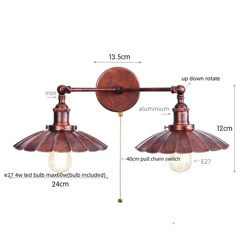 Antique bronze adjustable rustic led wall lamp bedroom sconce