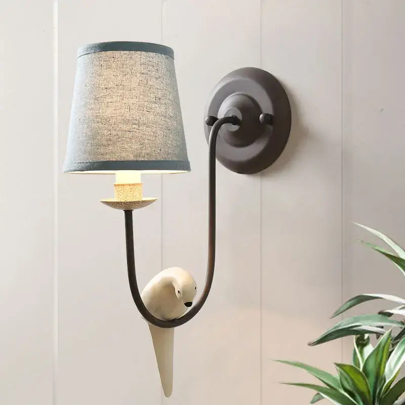 Antique bronze and cream ceramic bird wall lamp bedroom sconce