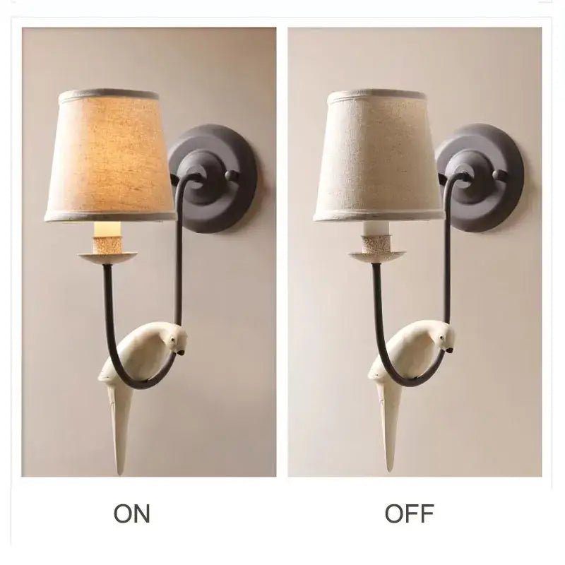 Antique bronze and cream ceramic bird wall lamp bedroom sconce