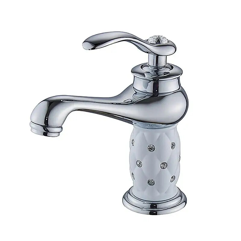 Antique bronze bathroom faucet with white ceramic ornate handle