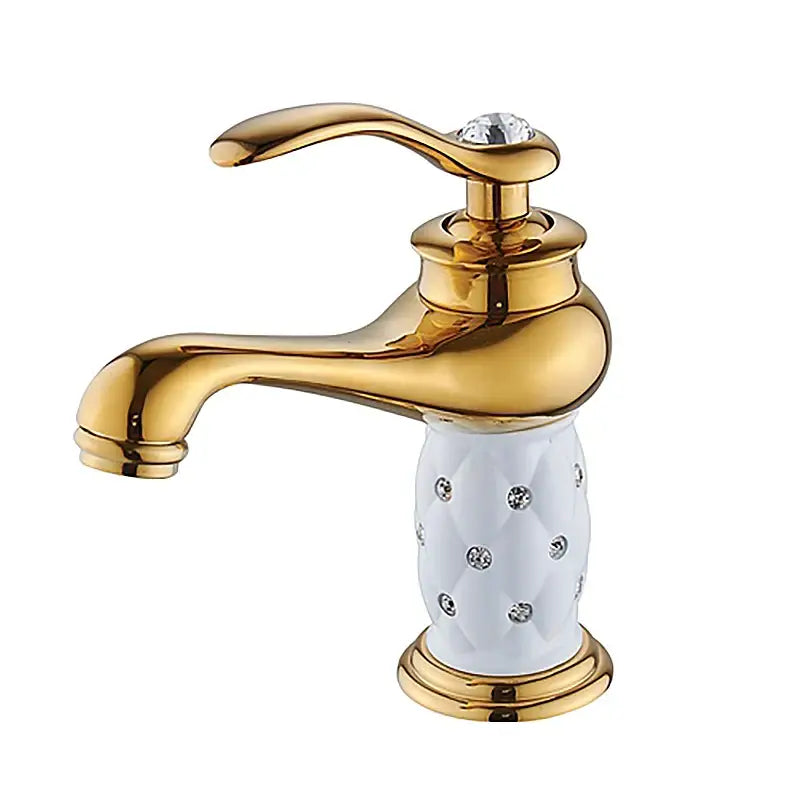 Antique bronze bathroom faucet with white ceramic ornate handle