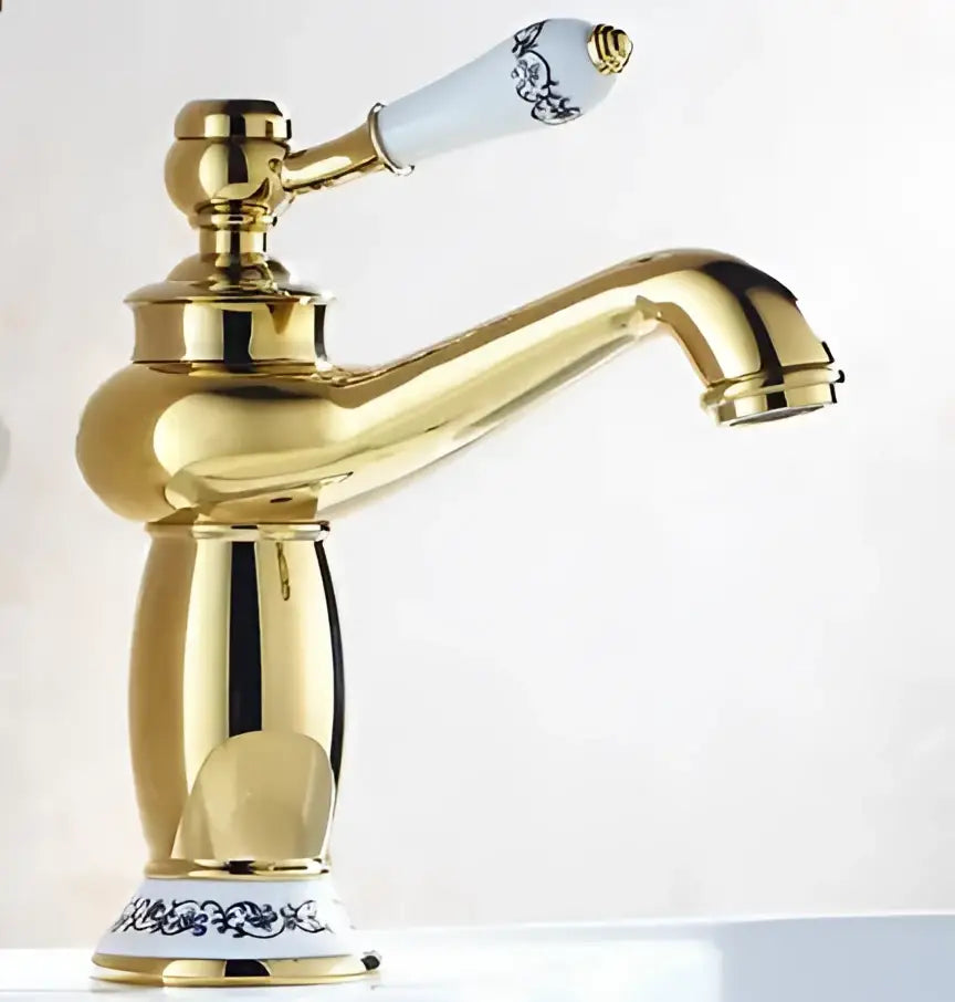Antique bronze bathroom faucet with white ceramic ornate handle