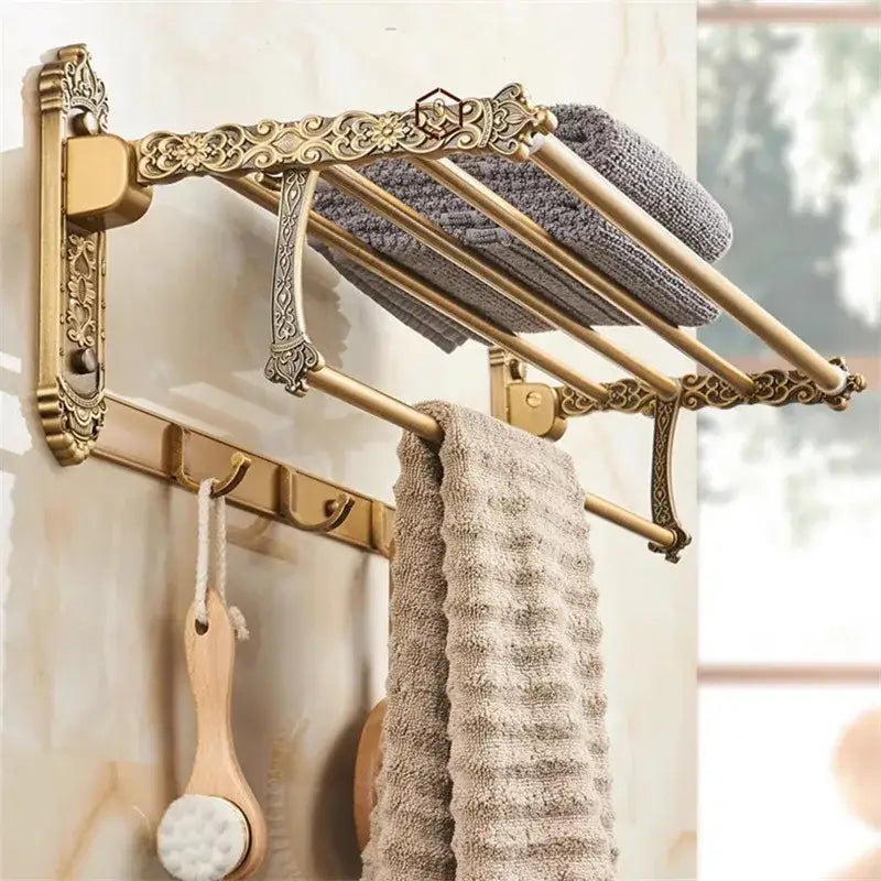 Antique bronze carved bath accessories set bathroom wall rack
