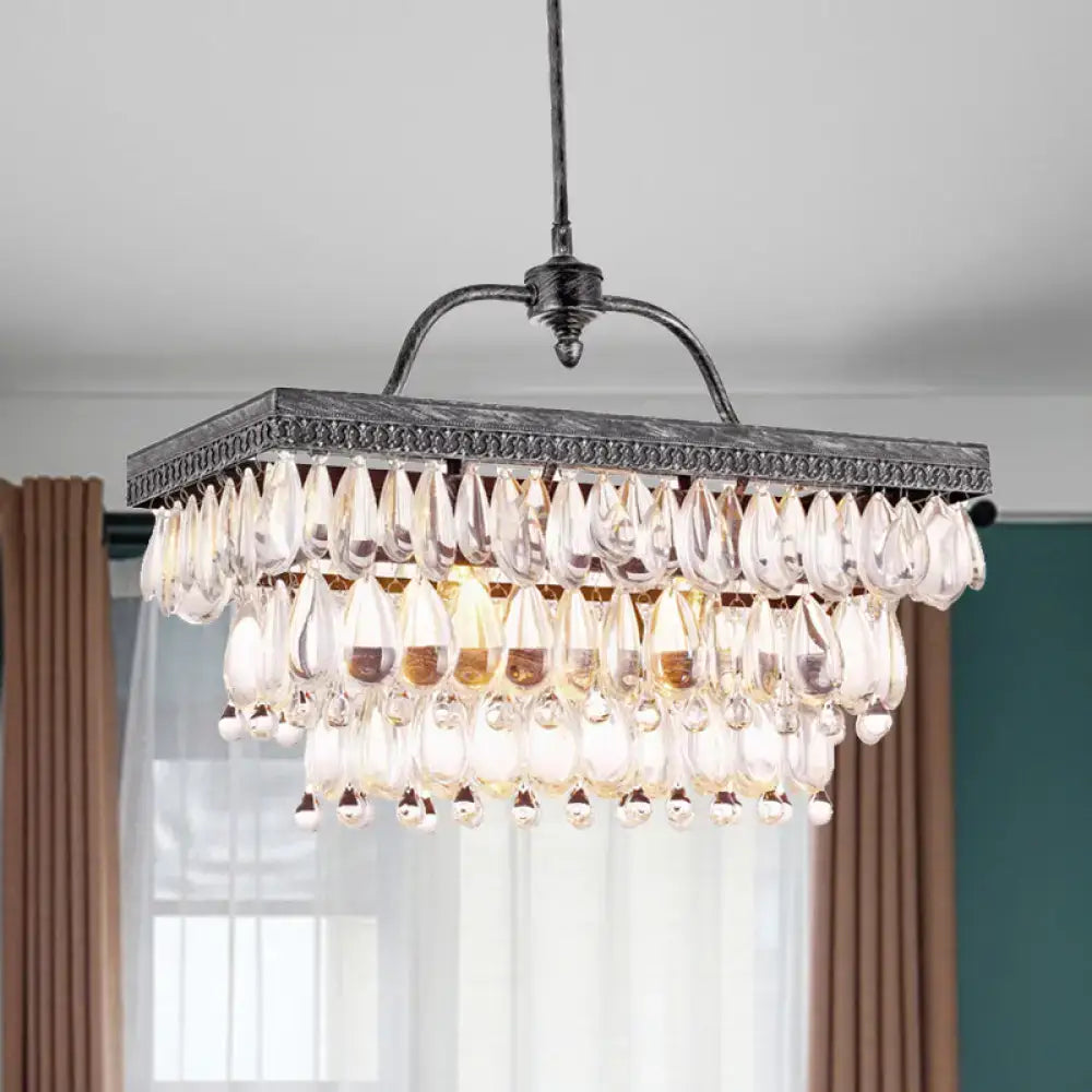 Antique bronze clear crystal rectangular chandelier dining room light