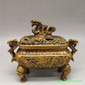 Antique bronze double dragon lion incense burner living room ornament