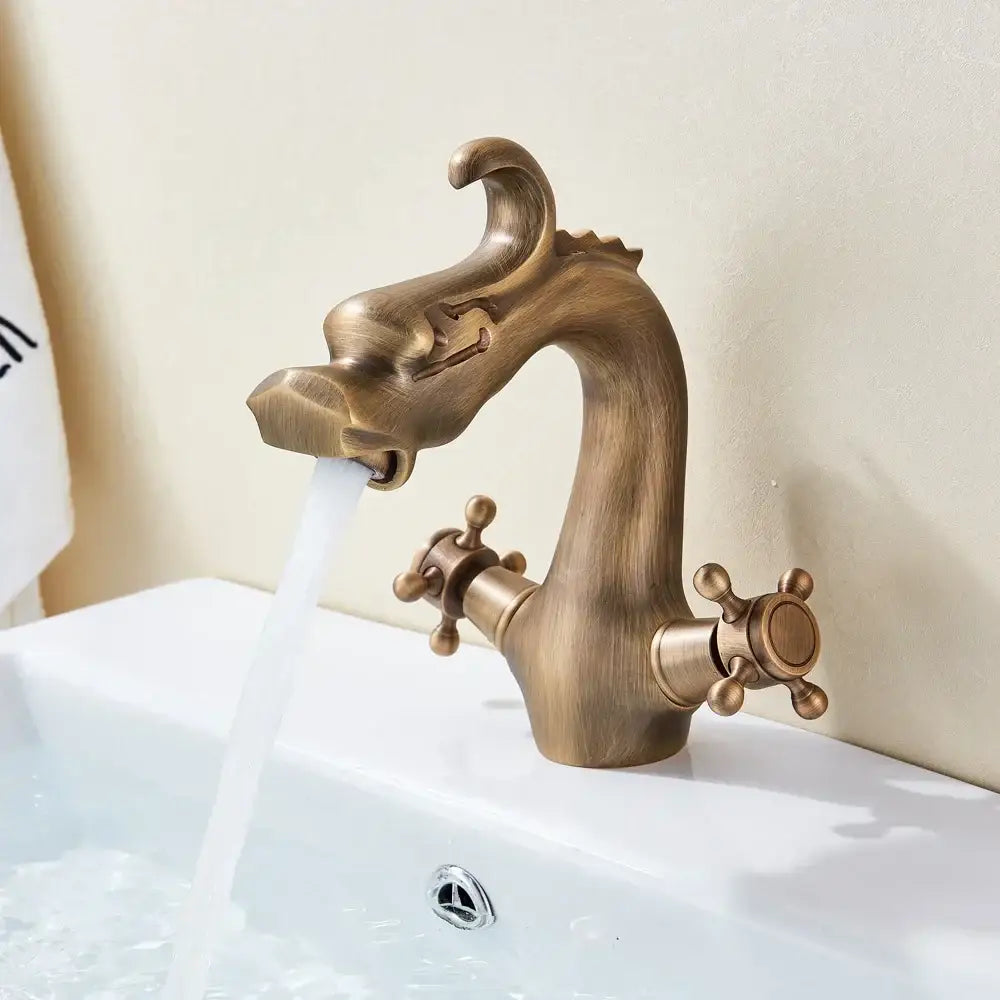 Antique bronze dragon handle basin faucet bathroom vessel sink tap