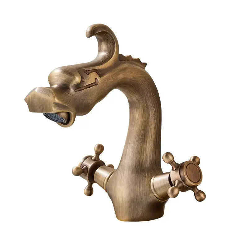 Antique bronze dragon handle basin faucet bathroom vessel sink tap