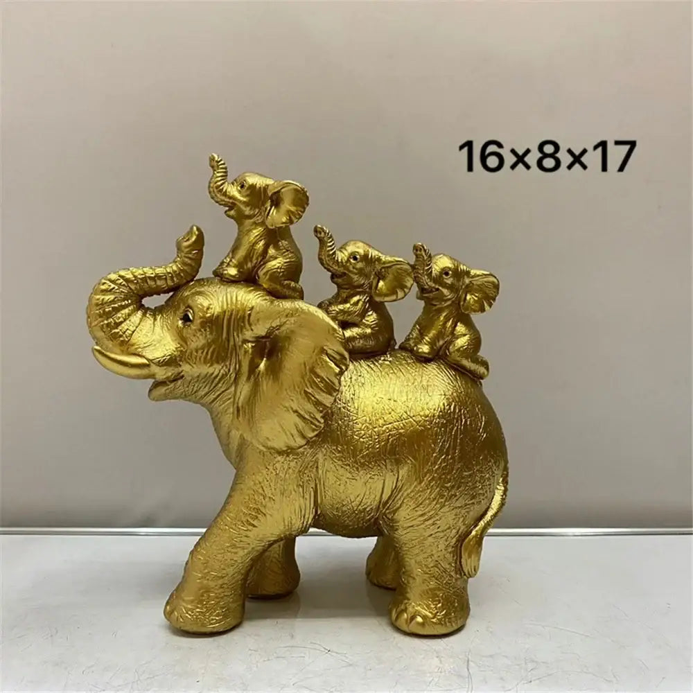 Antique bronze elephant family figurine living room ornament