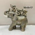 Antique bronze elephant family figurine living room ornament