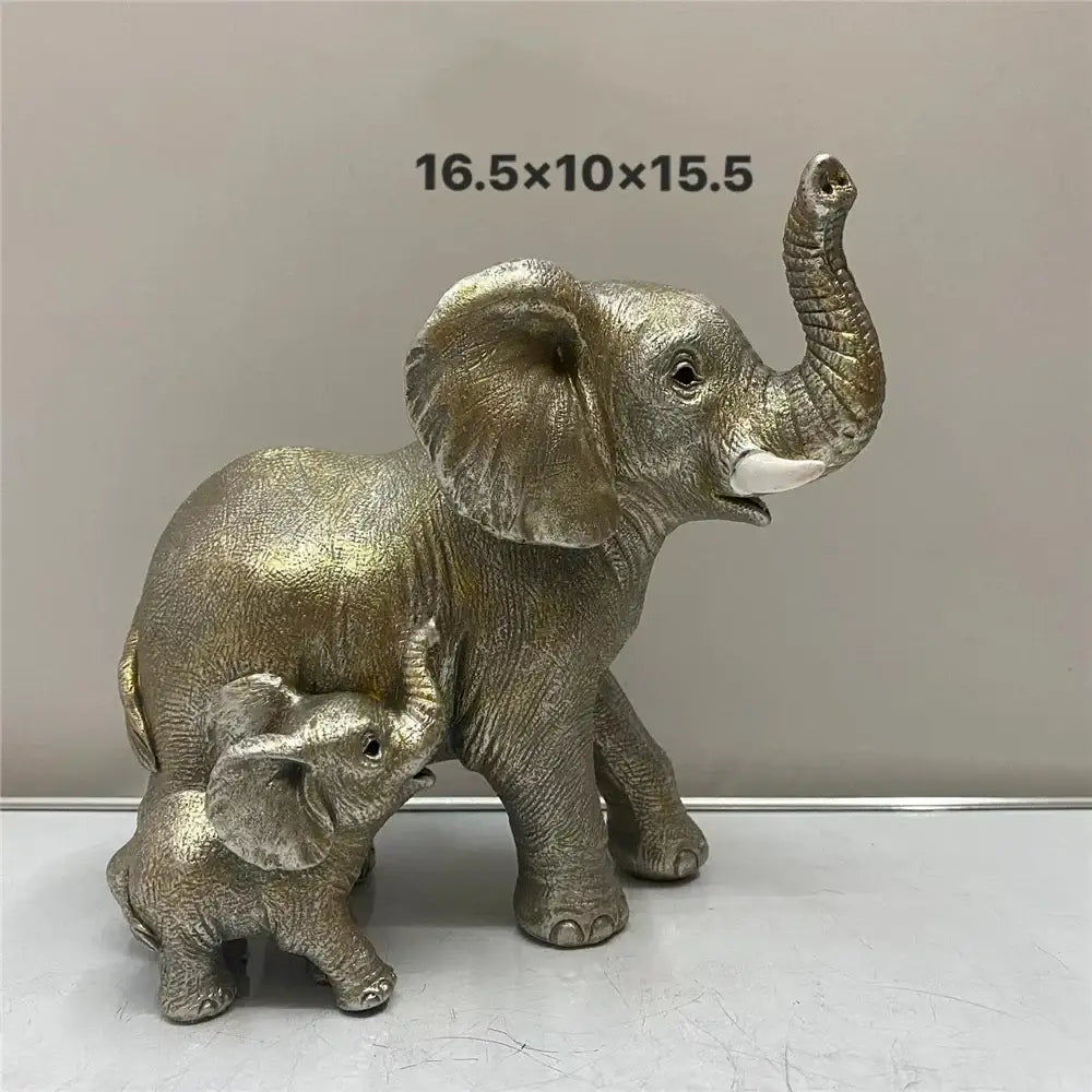 Antique bronze elephant family figurine living room ornament