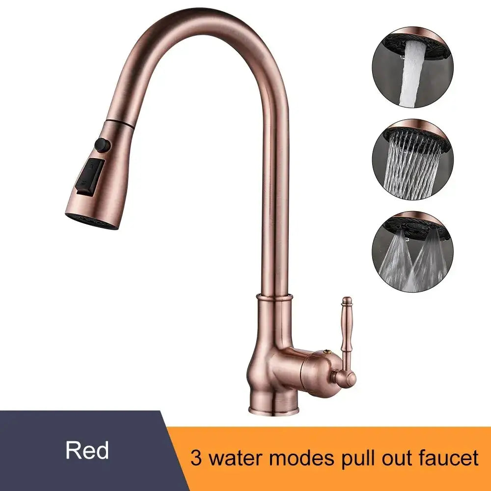 Antique bronze kitchen faucet with pull down spray head