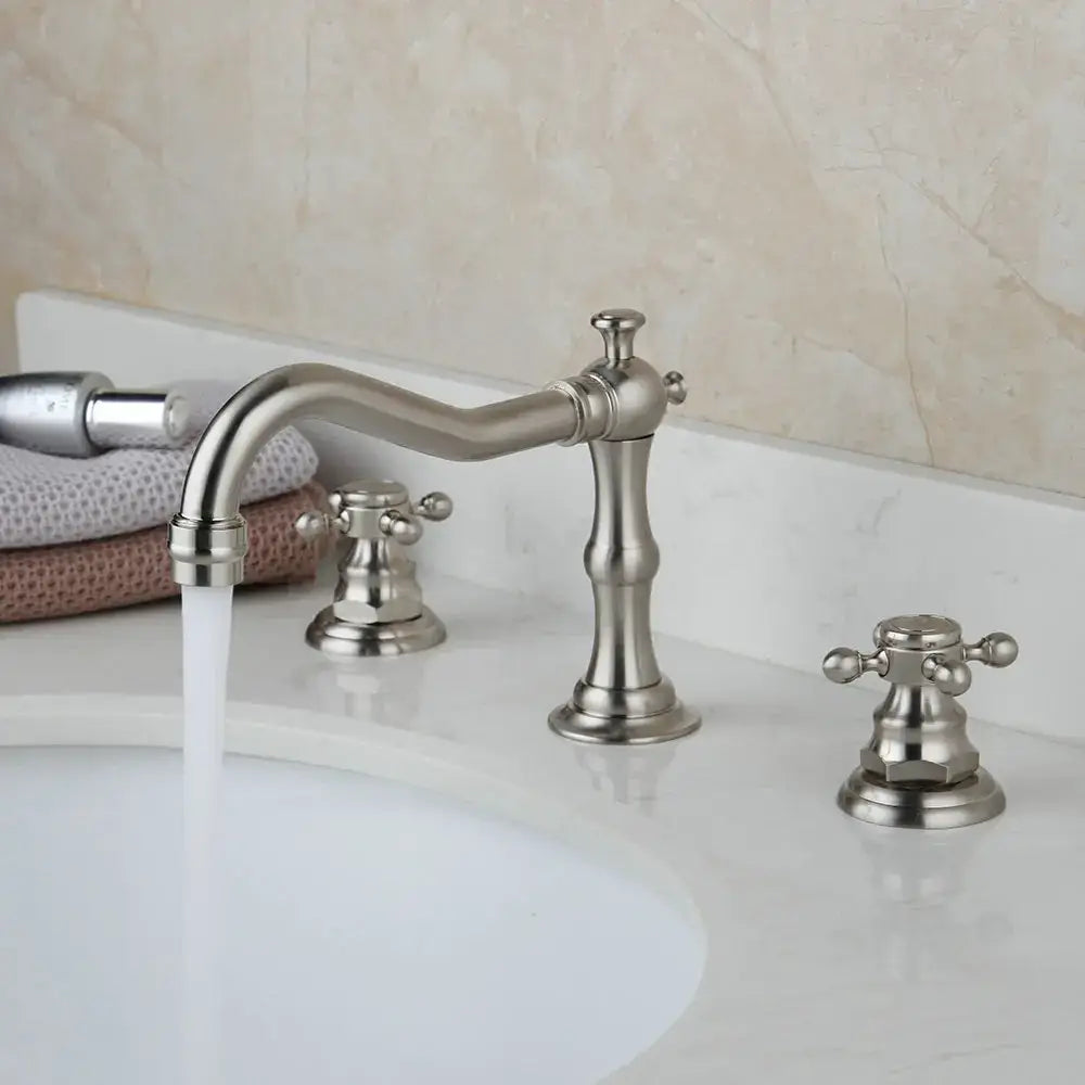 Antique chrome & black dual handle basin faucet bathroom curved spout
