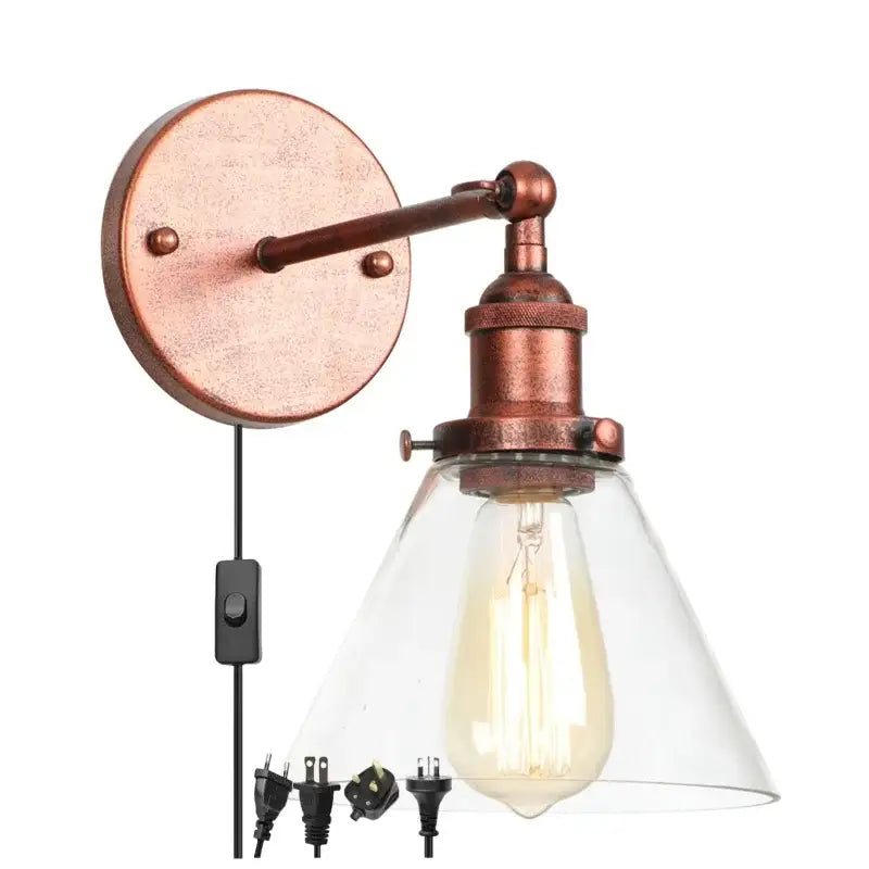 Antique copper industrial clear glass wall lamp bedroom sconce