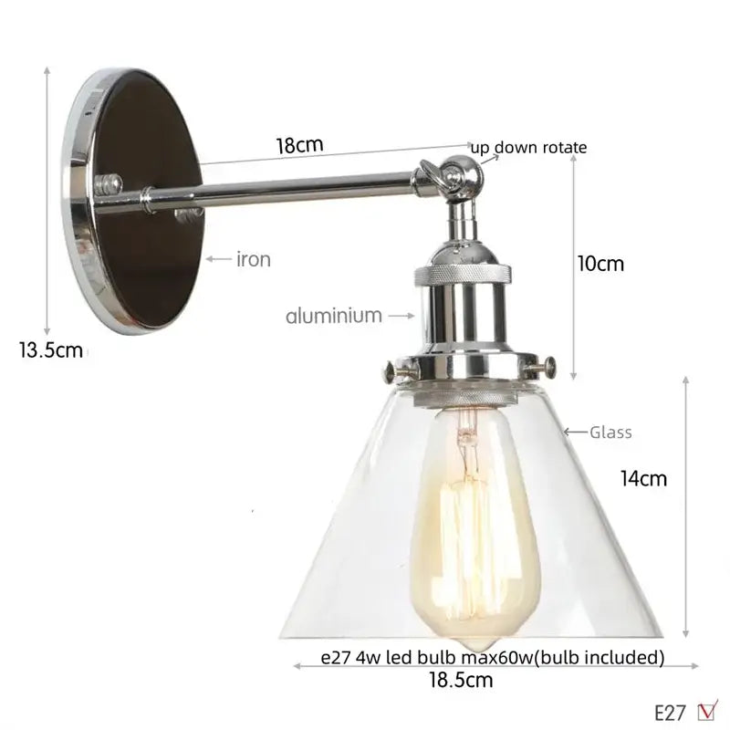 Antique copper industrial clear glass wall lamp bedroom sconce