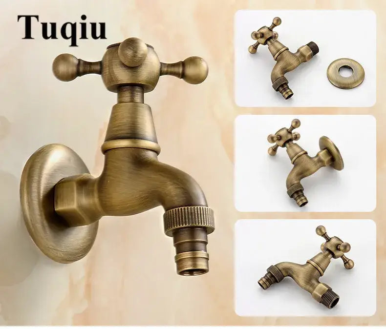 Antique dragon carved brass single cold tap garden faucet