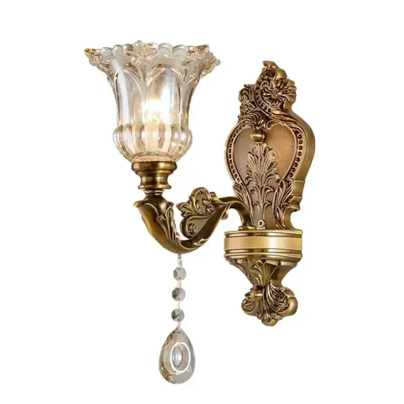 Antique european brass crystal glass dual head wall lamp bedroom