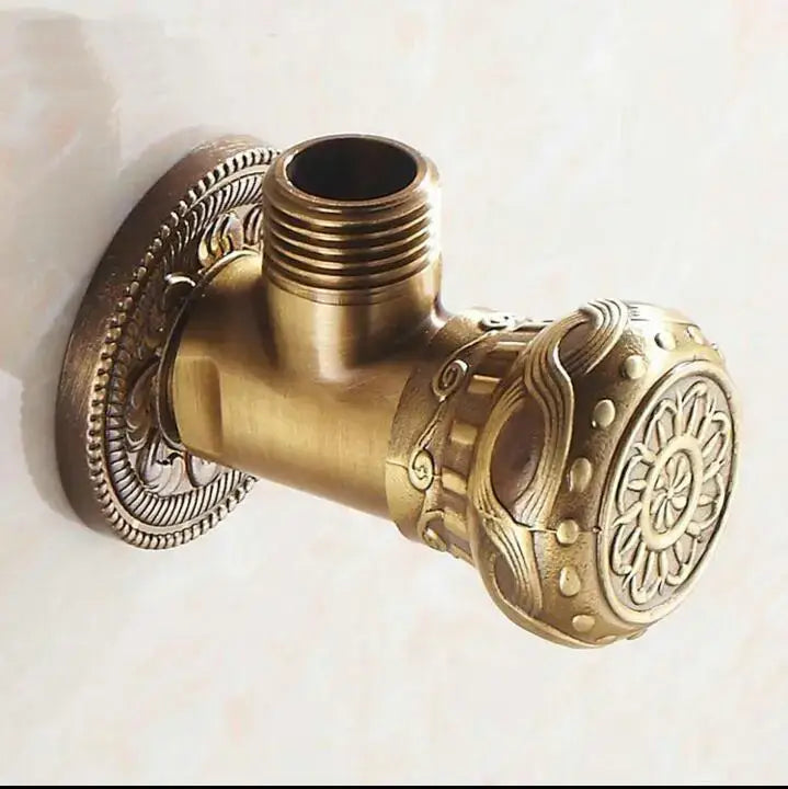 Antique floral brass bathroom angle stop valve