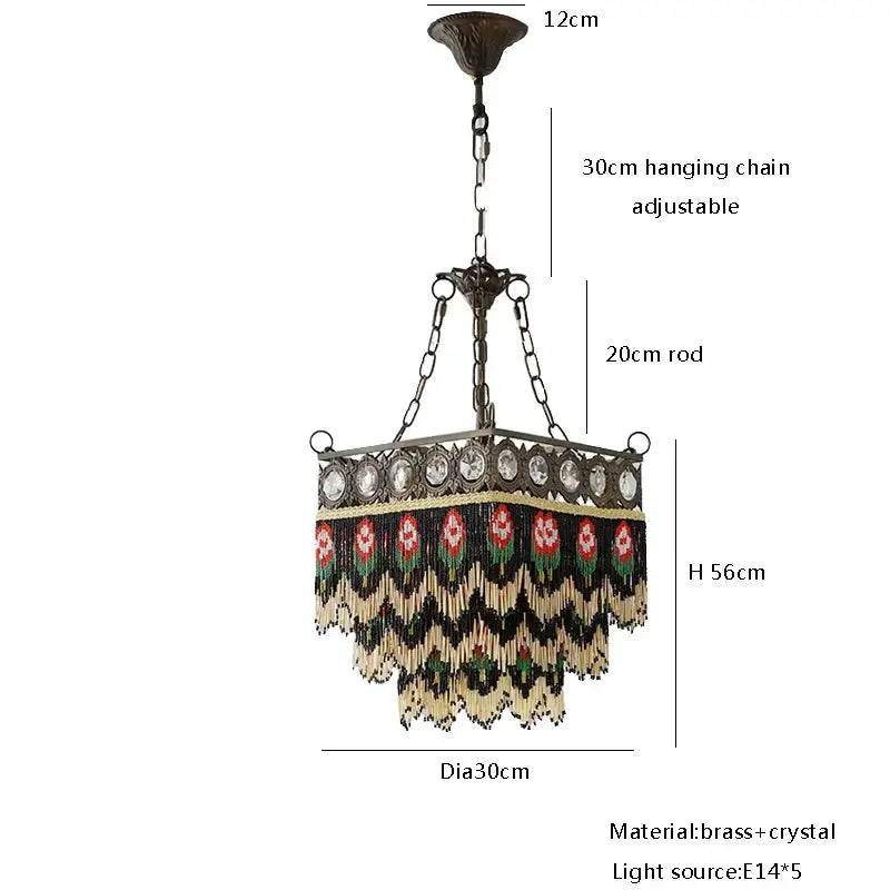 Antique french brass crystal chandelier living room tassel light