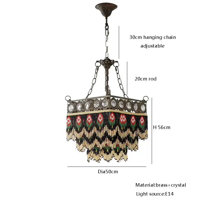 Antique french brass crystal chandelier living room tassel light
