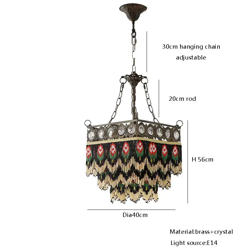 Antique french brass crystal chandelier living room tassel light