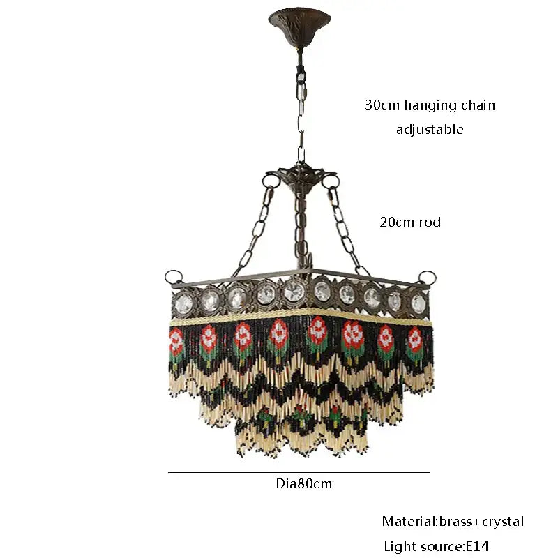 Antique french brass crystal chandelier living room tassel light