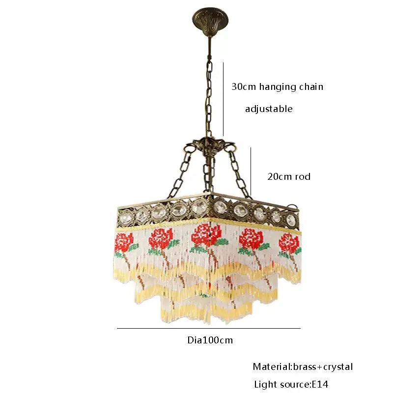 Antique french brass crystal chandelier living room tassel light
