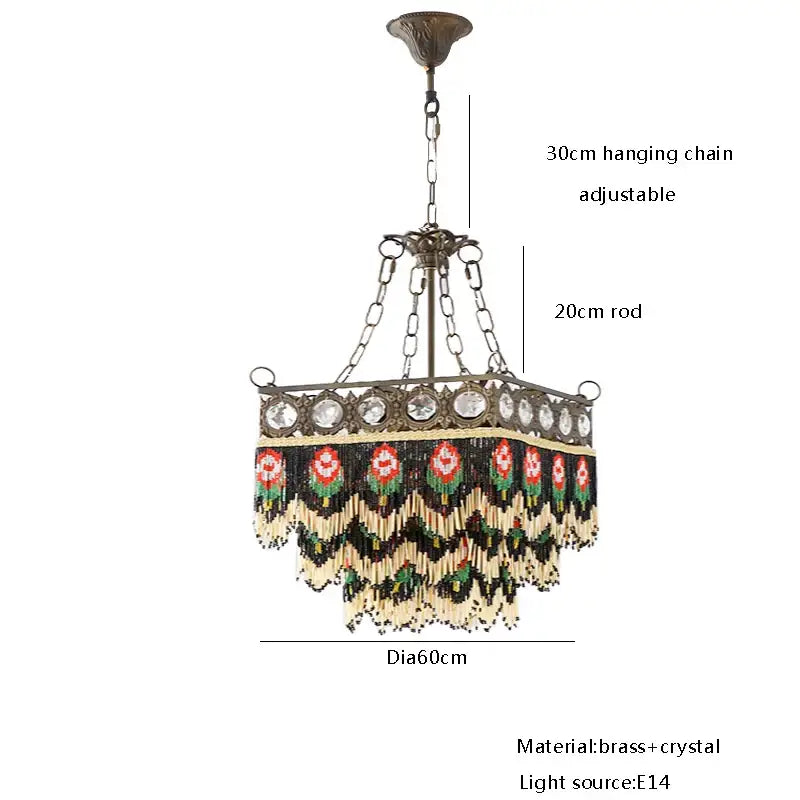 Antique french brass crystal chandelier living room tassel light