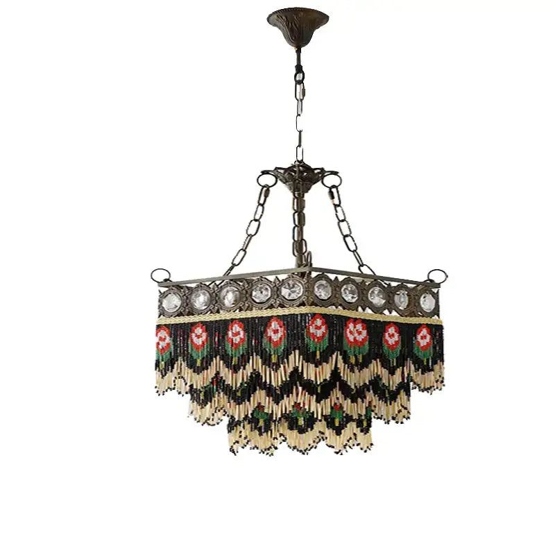Antique french brass crystal chandelier living room tassel light