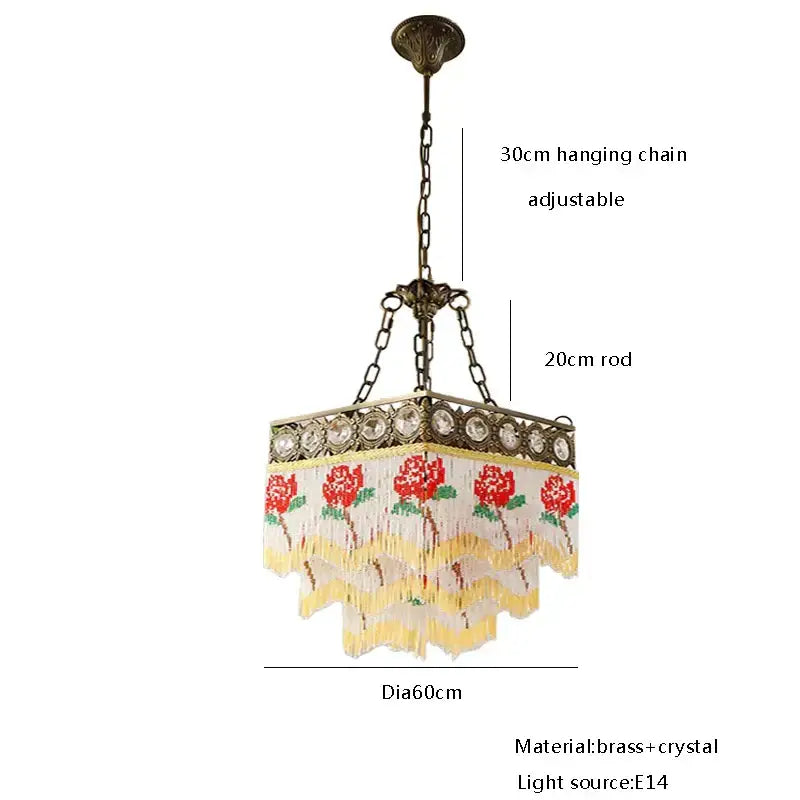 Antique french brass crystal chandelier living room tassel light