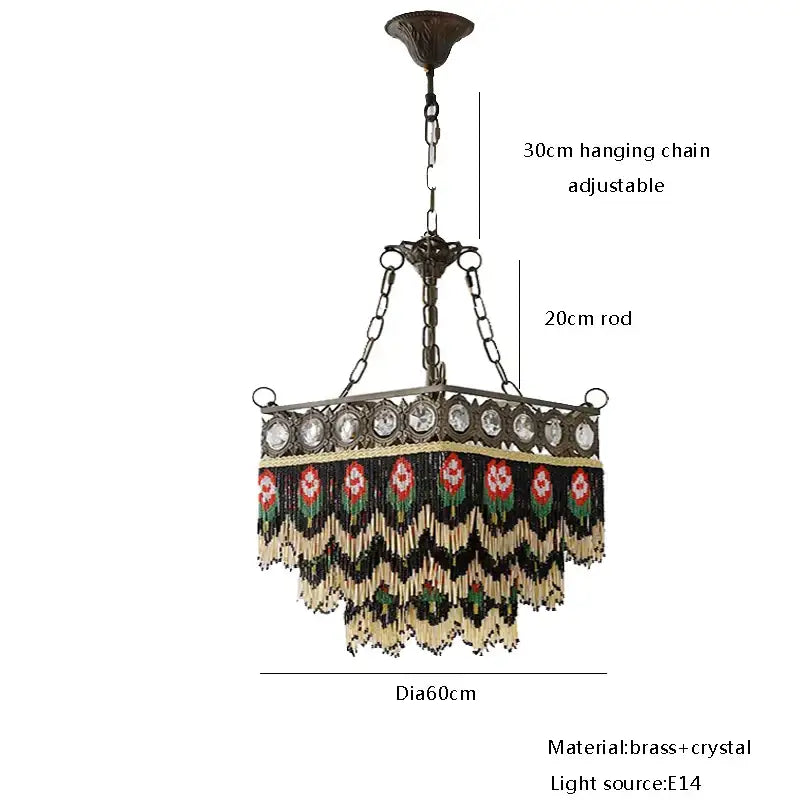 Antique french brass crystal chandelier living room tassel light