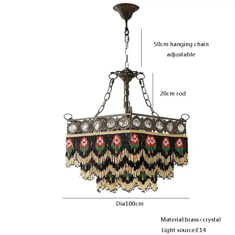 Antique french brass crystal chandelier living room tassel light