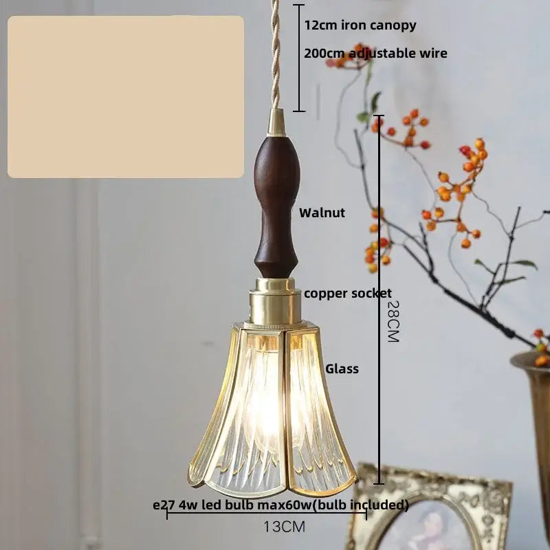 Antique gold petal glass led pendant lamp kitchen light fixture