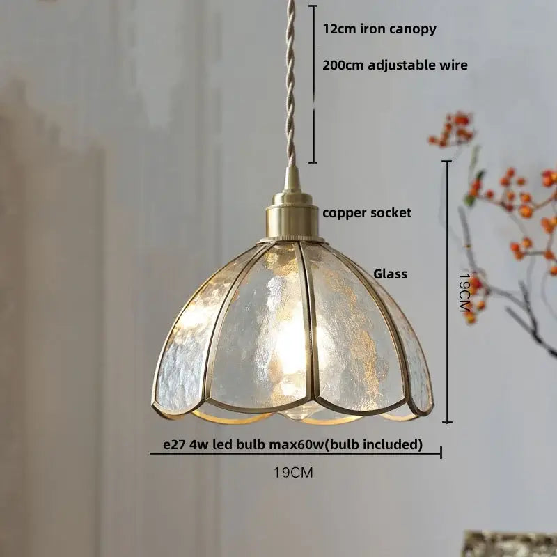 Antique gold petal glass led pendant lamp kitchen light fixture