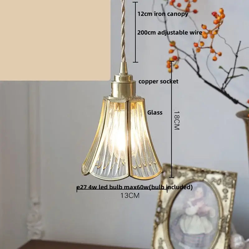 Antique gold petal glass led pendant lamp kitchen light fixture
