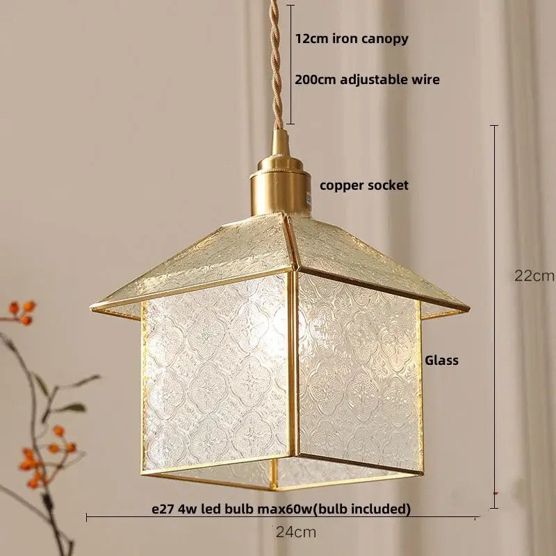 Antique gold petal glass led pendant lamp kitchen light fixture
