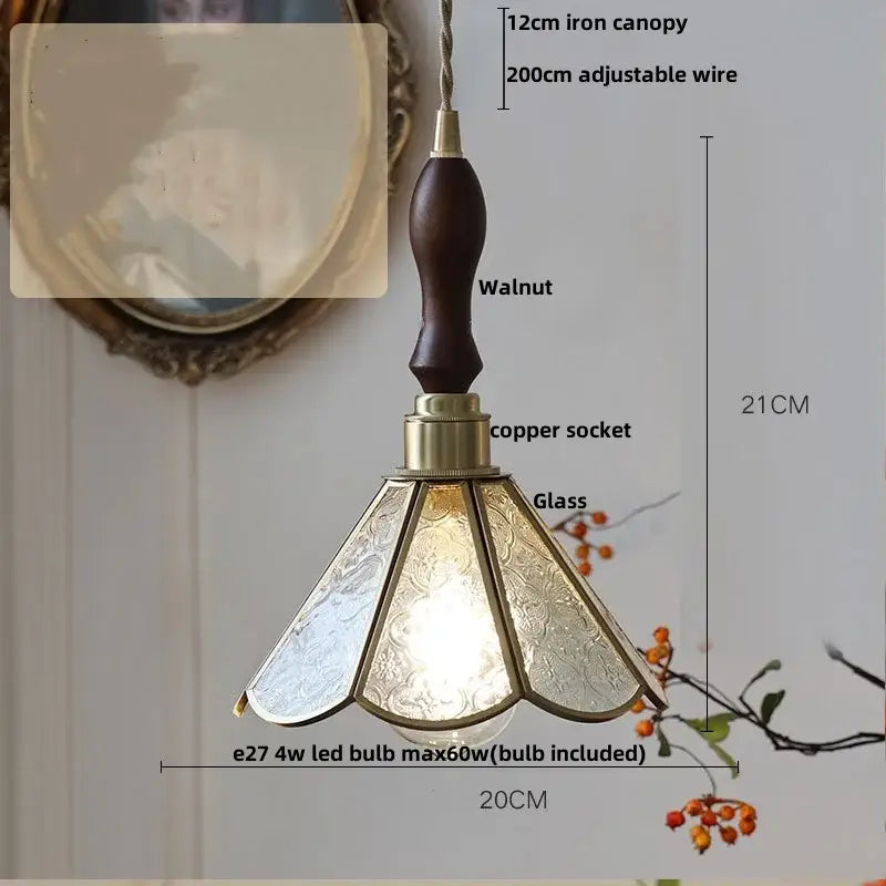 Antique gold petal glass led pendant lamp kitchen light fixture